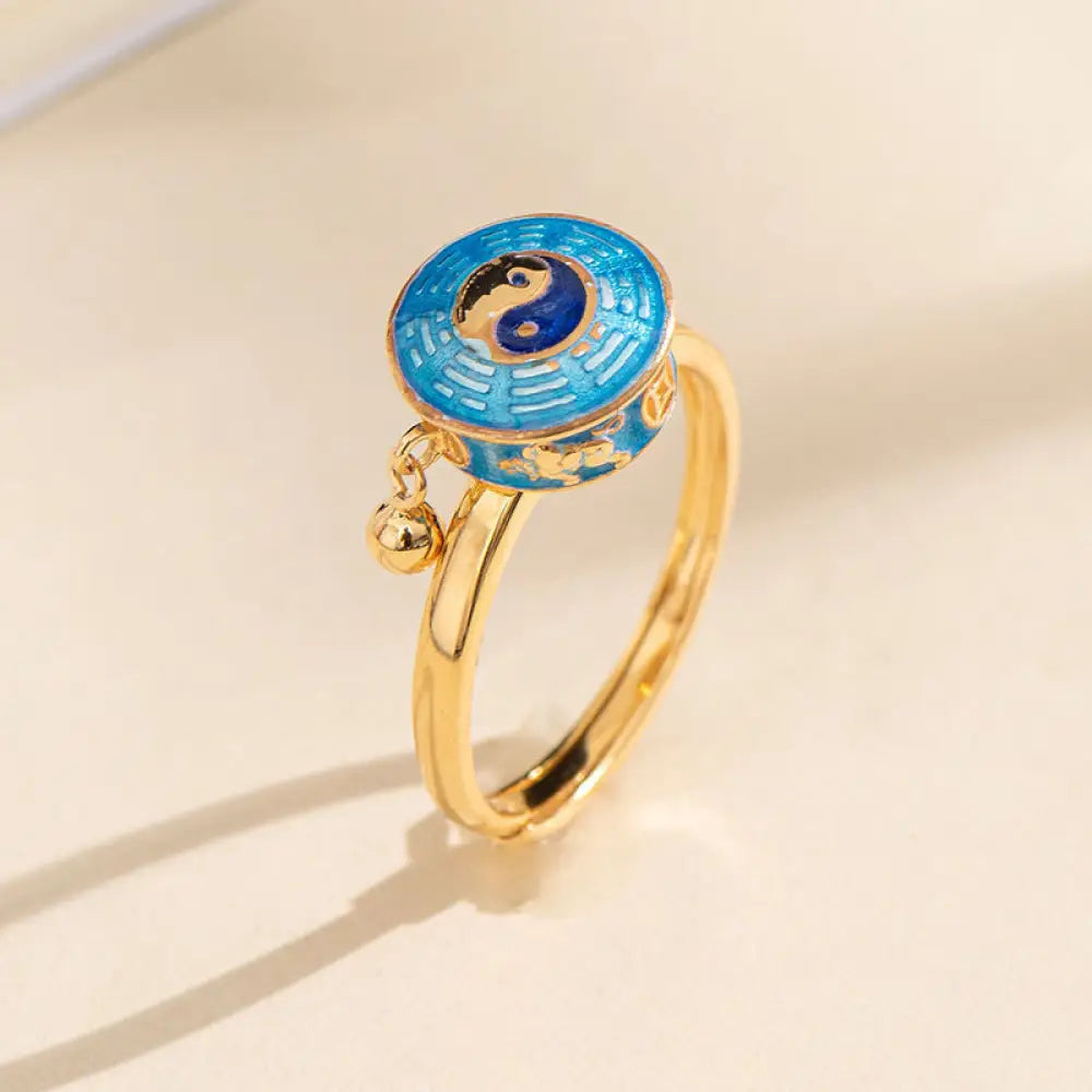 Yin Yang Copper Luck Wealth Rotatable Ring - BWOOOH - Blue - Rings