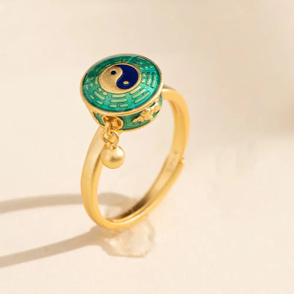 Yin Yang Copper Luck Wealth Rotatable Ring - BWOOOH - Green - Rings