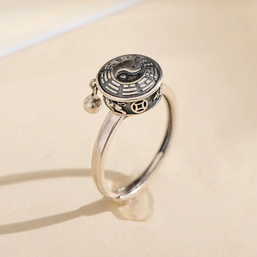 Yin Yang Copper Luck Wealth Rotatable Ring - BWOOOH - Silver - Rings