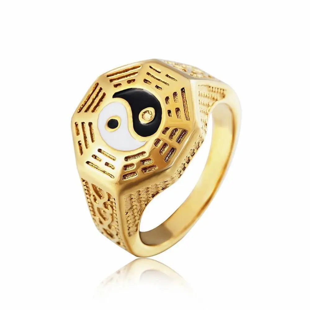 Yin Yang Symbol Copper Luck Ring - BWOOOH - Gold - Rings